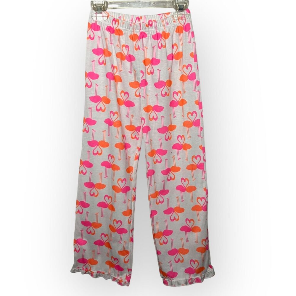 Carter's Girl's White, Orange & Pink Flamingo Heart Ruffle Leg Pajama Pants Sz 8